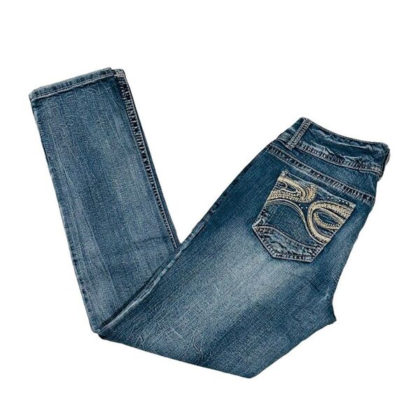 Twentyone Black by Rue 21 Med Wash Distressed Curvy Low Rise Skinny Jeans - 11 - Picture 1 of 14